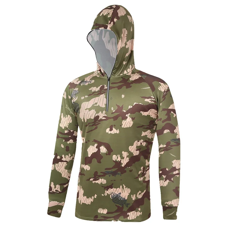 Fishing Jersey Factory Direct Sale Men Wear Long Sleeves 1/4 Zipper Hoodie Waterproof Camo Fishing Jersey