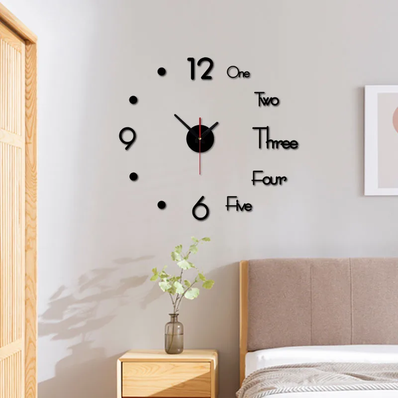 Simple and non perforated wall sticker clock DIY acrylic mirror digital wall clock for home living room