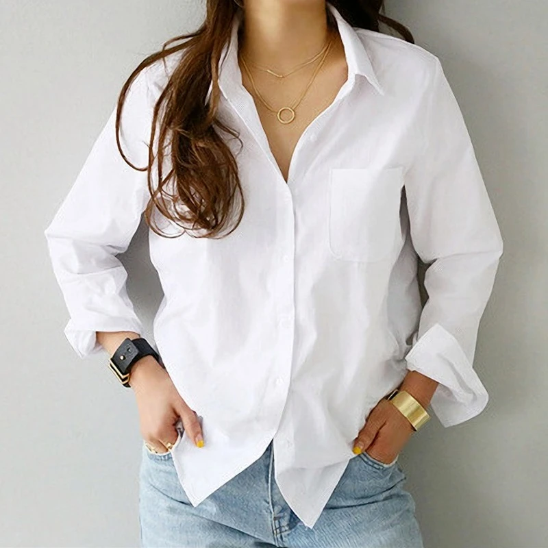 Autumn Spring Fashion Long Sleeve Loose Classic White Shirt Women's Shirts Office Lady Casual Shirt