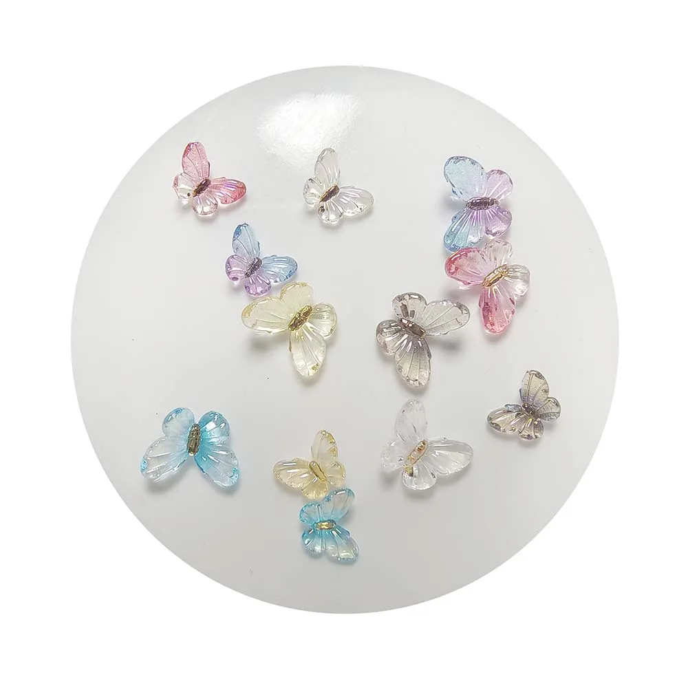 100Pcs Aurora Multicolor Butterfly Nail Art Charms 3D Resin Nail Decorations DIY Pressing Nail Decoration