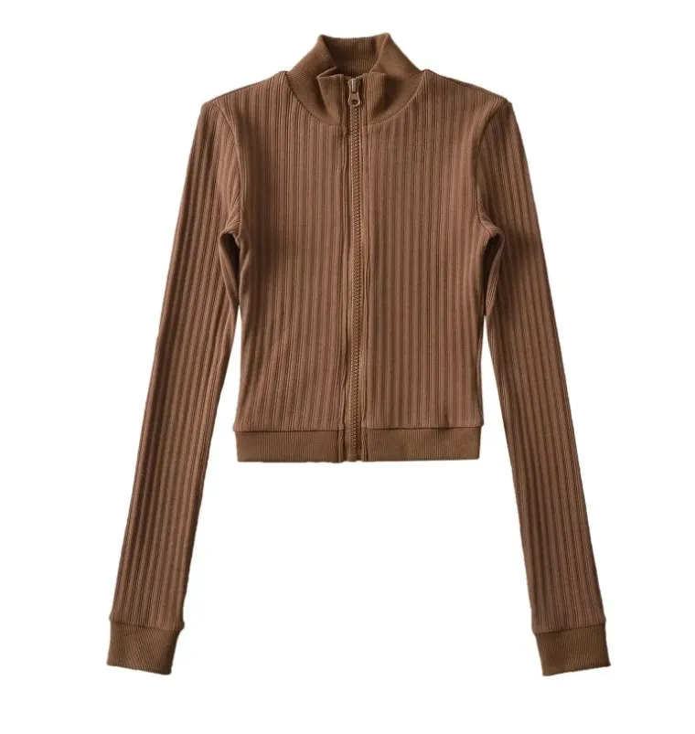 Runwaylover 2396 Front Zipper 2024 Ladies Slim Knitted Cardigan