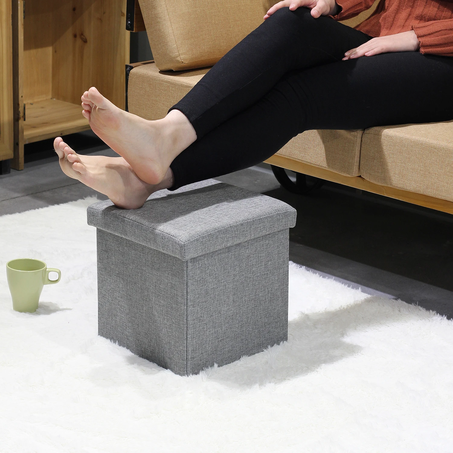 Bailey Folding Storage Ottoman Stool Padded Seat Footrest Stool with Storage Space End of Bed Ottoman