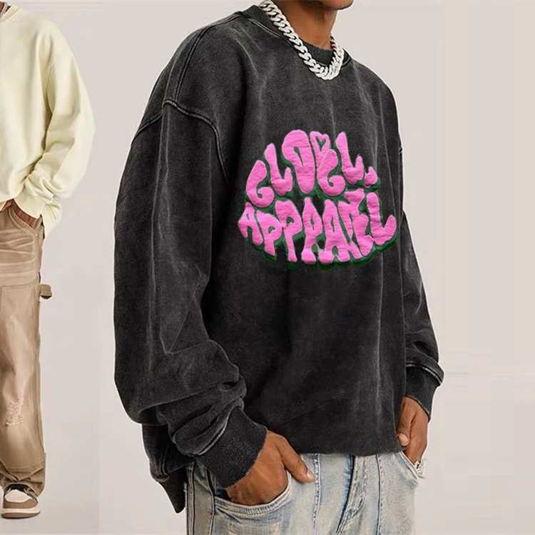 Custom crewneck sweatshirts heavy weight 100 cotton french terry oversized acid washed hoodie brown gray washed hoodie