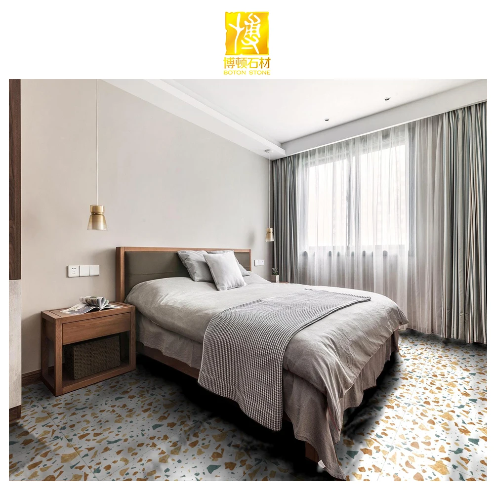 BOTON STONE Cheap Price Yellow Polished Ceramic Tile 600x600 Terrazzo Floor Tile