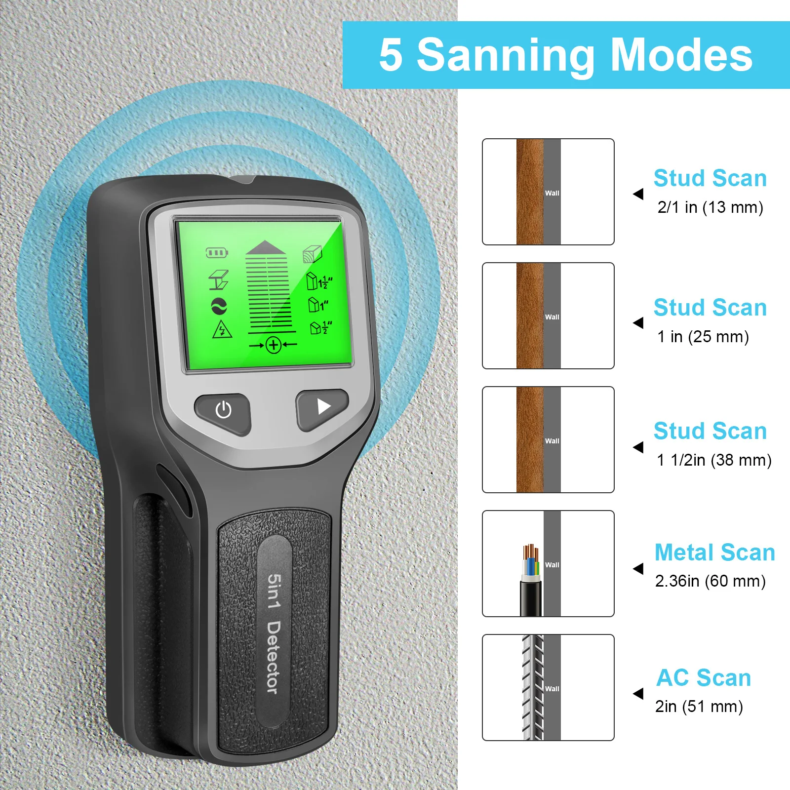 5 in1 Wall Stud Detector LCD Display Multifunctional Handheld for Wood AC Wire Cable Metal Detector Electric Wall Finder