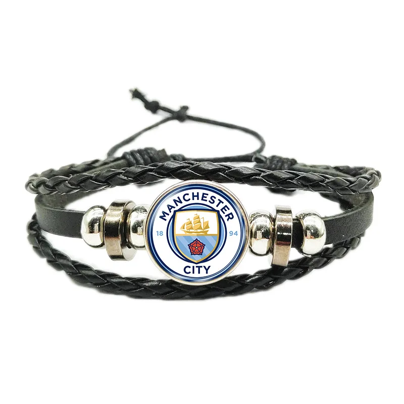 Unisex Trendy Adjustable Leather Cord Bracelet Featuring Club Logos of Five Major League Football Leagues for Anniversaries
