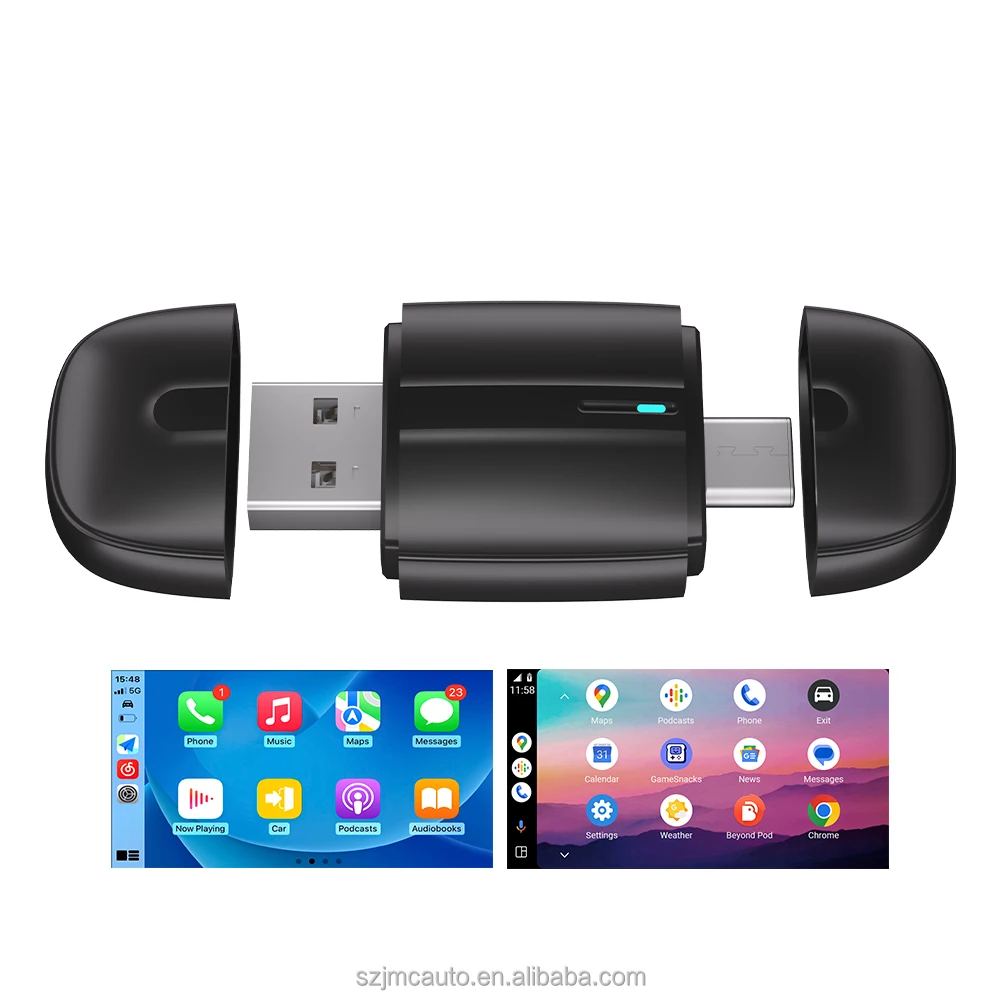 JMC Wireless Carplay Box Wireless Android Auto for Universal wt USB Type C Dual Interface Plug and Play CPAA USB Adapter 2 IN 1