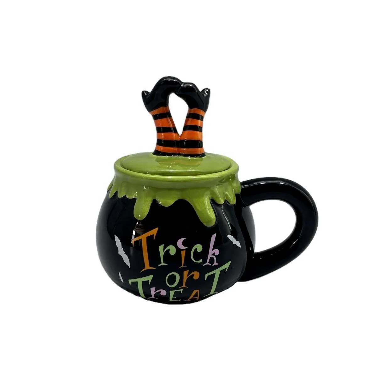 Halloween Hand painted decoration ceramic mug black pumpkin coffee mug with black witches lid