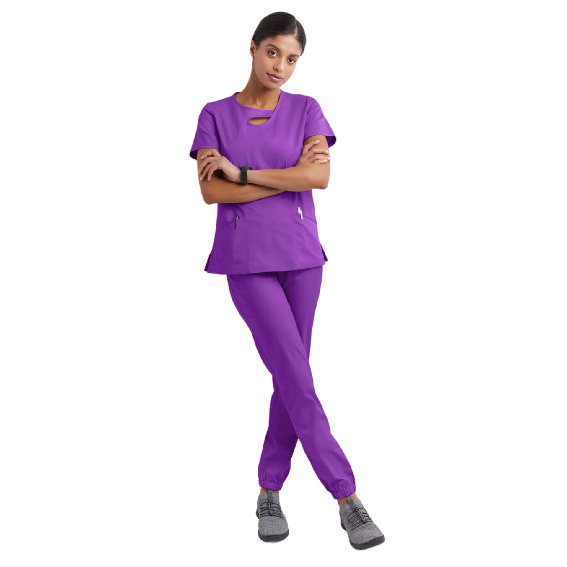 2024 New Factory Spa Nursing Medical Hospital 2 Piece Custom Logo Dental Clinic Doctor Women Jogger Button Scrubs Uniforms Set