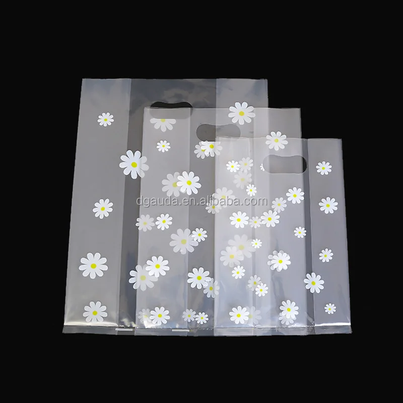 
custom wholesale transparent Eco-Friendly biodegradable Die Cut Handle Plastic Clothing Shopping Bags With Printing Logo 
