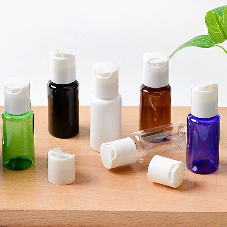 15ml 0.5oz clear amber small white empty round Refillable PET Plastic disc cap Bottle