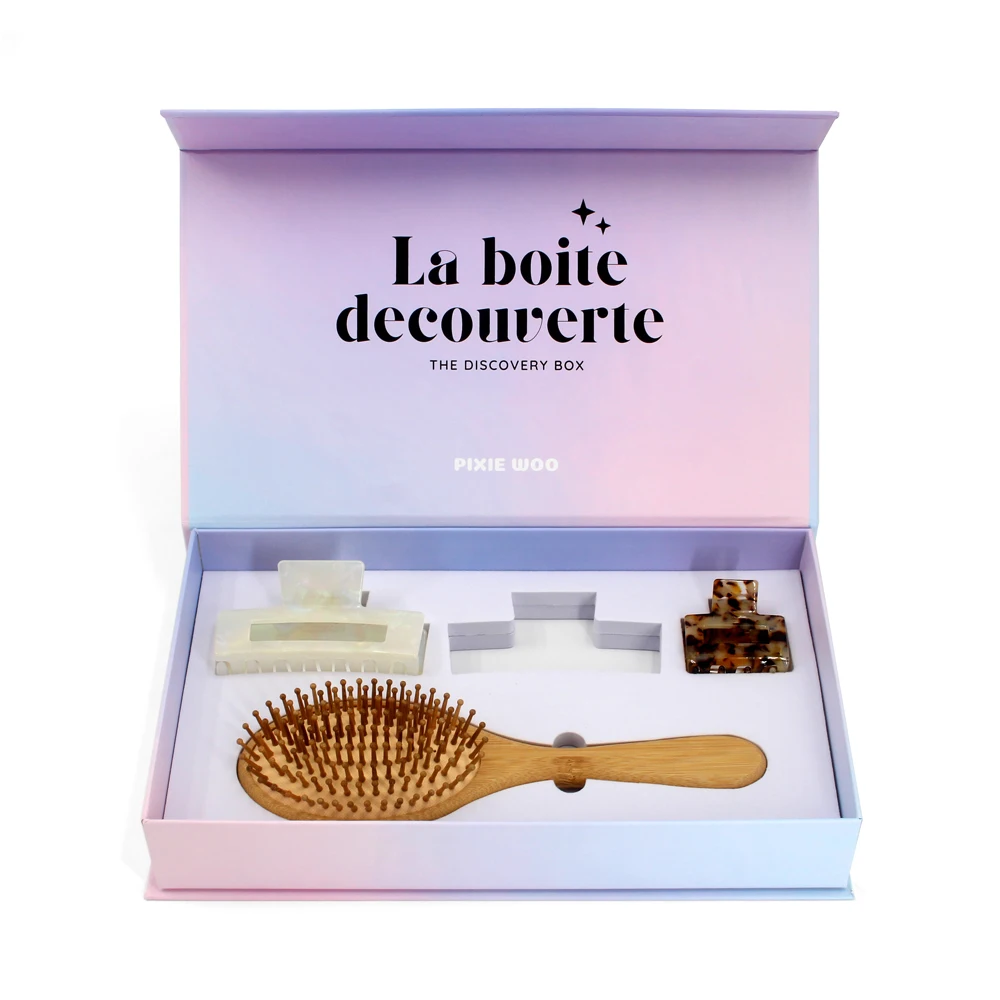 Custom Luxury Rigid Magnetic Paper Gift Bobby Pin Comb Packaging Hair Brush Package Box For Hair Clip