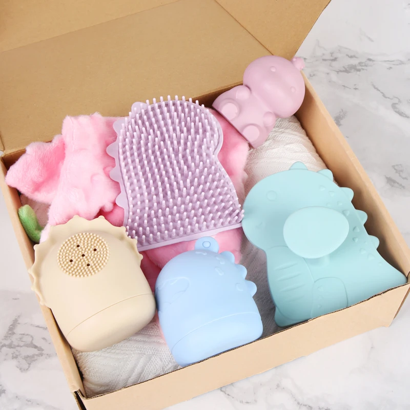 Hot Selling Dinosaurs Newborns Kid Cradle Cap Soft Scrub Brushes Bath Shower Silicone Baby Hair Brush For Babies