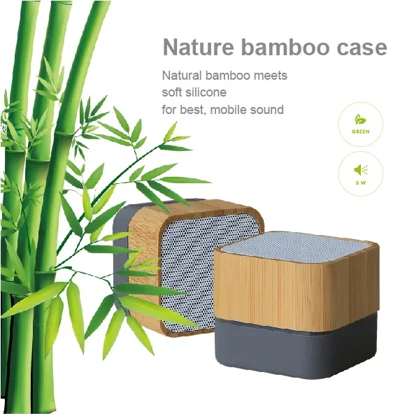 Bamboo Wood Square Mini Subwoofer Portable Wireless Speaker For outdoor