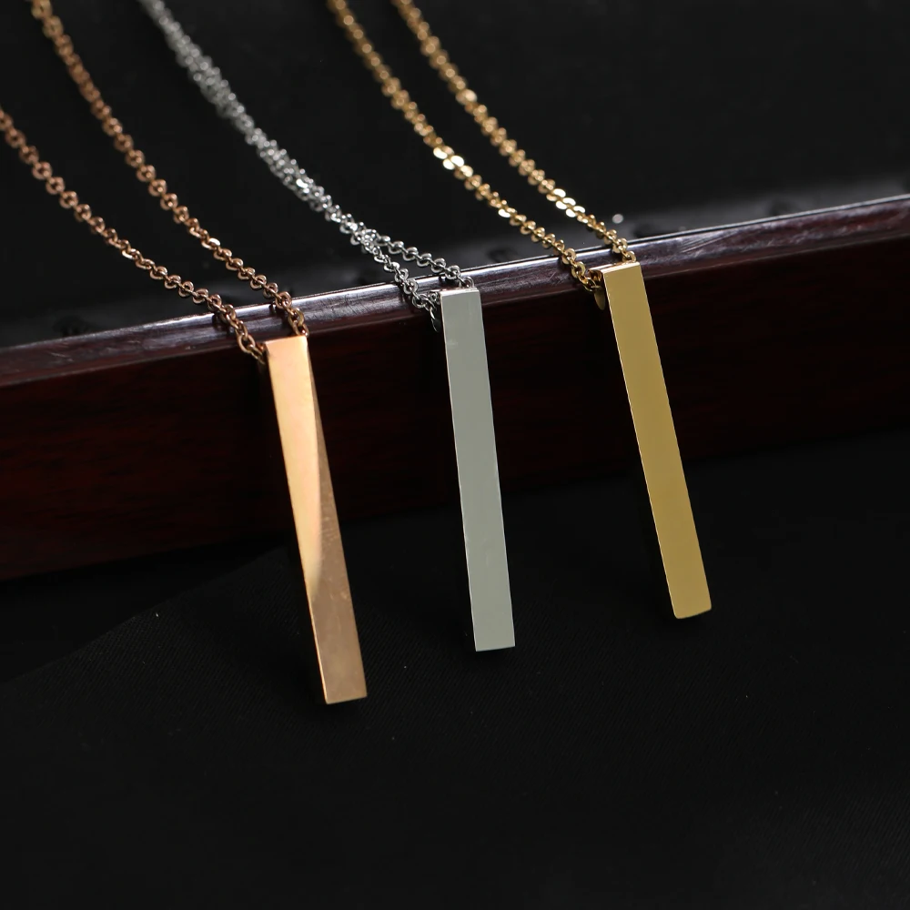 Personalized Custom Vertical Bar Necklace Stainless Steel Engraved Geometric Pendant Necklace