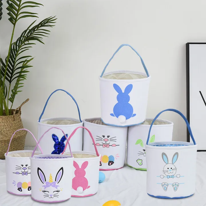 2024 Easter Egg Bucket Cottontail Gift Bag Rabbit Ear Handbag Storage Easter Bunny Basket Ready To Ship