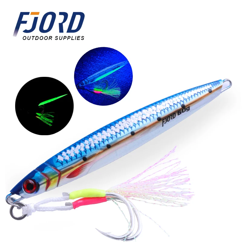 FJORD 3D Glow jigging lure 40g 60g 80gwith assist new major saltwater fishing lure jig blades custom lead jig 3d eyes lead