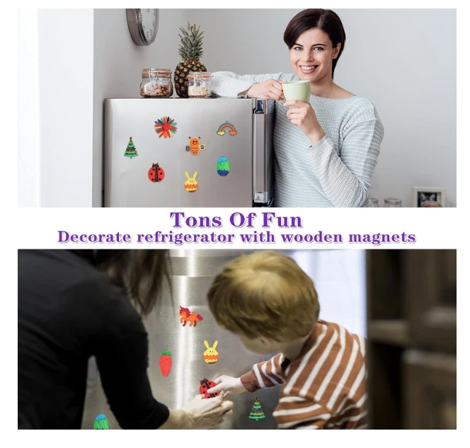 DIY Wooden Magnets Wooden Art Craft Supplies Painting Kit Kids Party Favors Boys Girls Birthday Easter Gifts Toys Basket