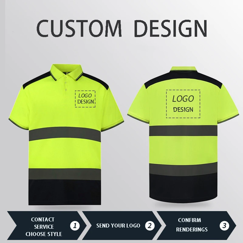Custom Polo Shirt Security Uniform Badge Patch Reflective Stripes Two Tone Polo Shirt For Men Mesh Security Guard Staff Uniform