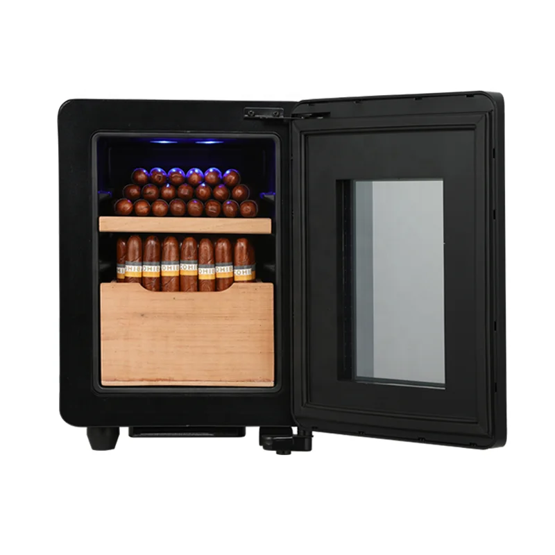 Sw-28X Top Sale Big Black Spanish Cedar Wood Thermoelectric Electronic Electric Cabinet Cigar Humidor Cooler
