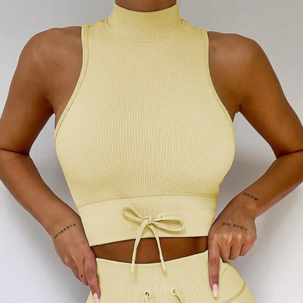 Sell Like Hot Cakes High Neck Female Cropped Tank Top Gym Custom For Women Seamless Nylon Tank Tops