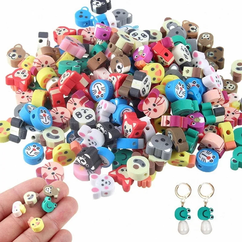 Colorful Flower Handmade Polymer Clay Beads 100pcs/bag Cartoon Animal Fruit Smiley Face Diy Polymer Clay Beads