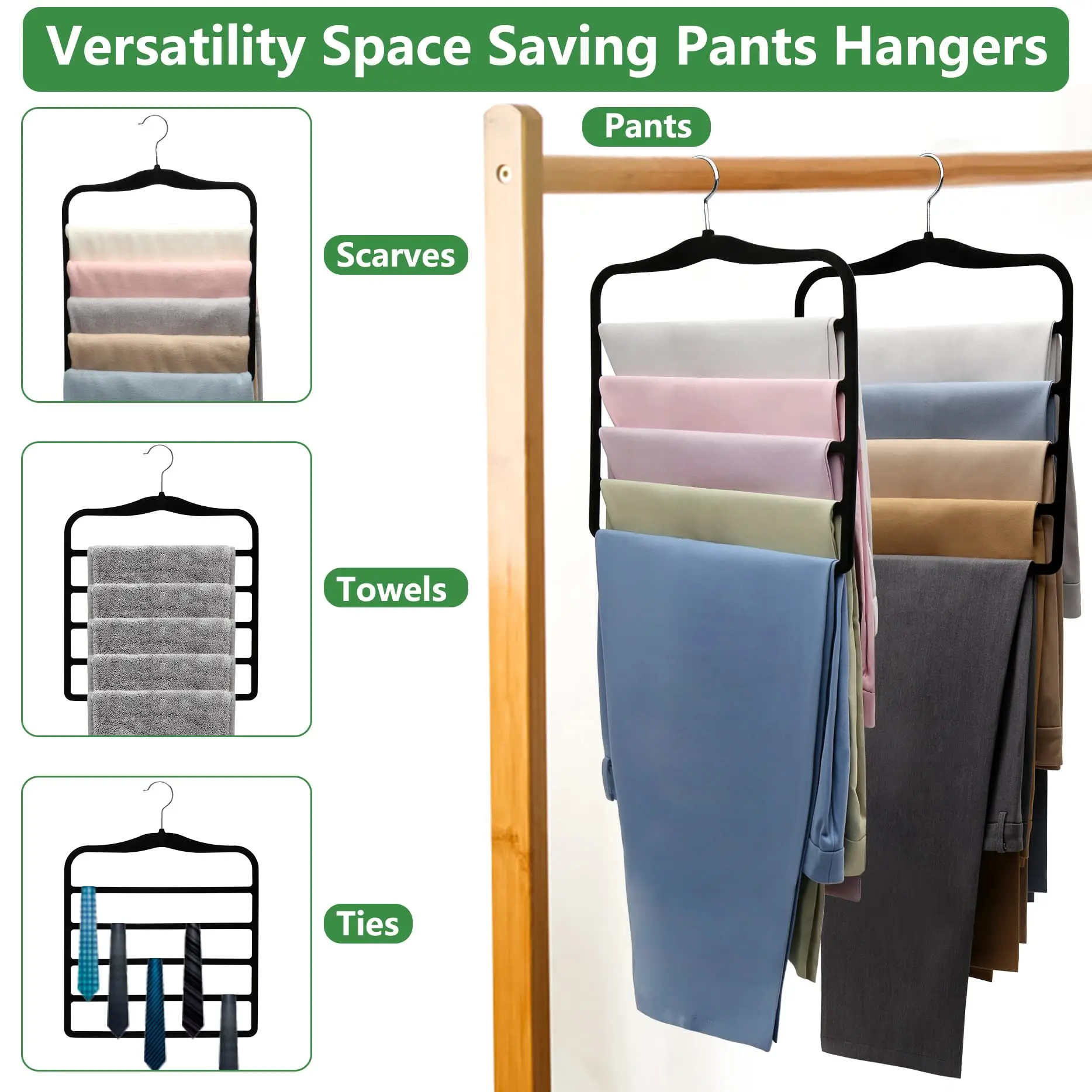 Closet Organizers and Storage 3 Pack Organization Storage Pants-Hangers Space-Saving Velvet Hanger for Home
