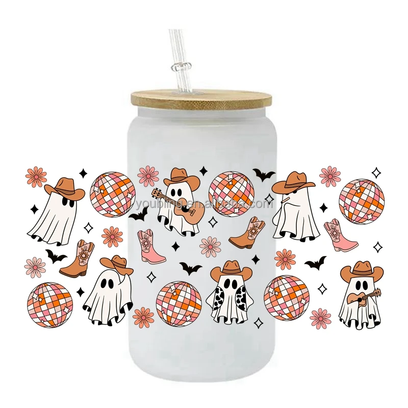 New Halloween UV DTF Cup Wrap Transfers Stickers Wholesale Custom UV DTF Cup Wrap Transfers Halloween Horrible Theme For 16OZ