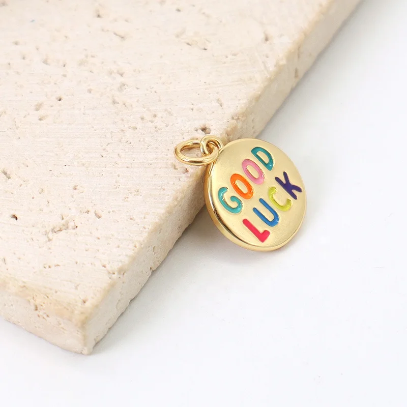 Wholesale Custom China Factory Fashion DIY Lucky Charm Accessories Gold Plated Enamel Good Luck Pendant For Necklace Jewelry