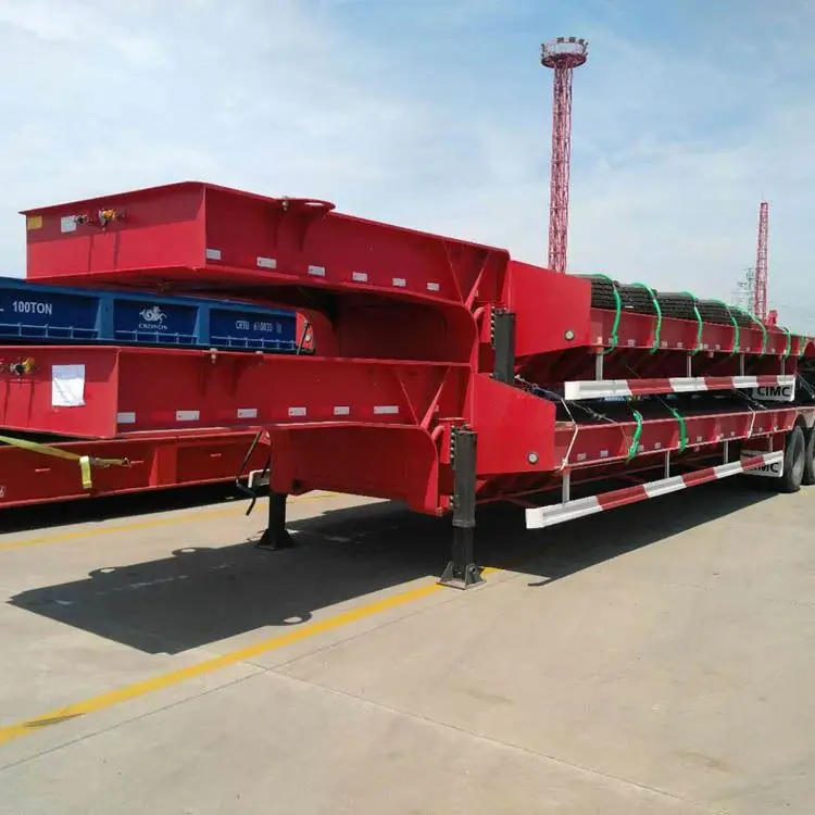Low Bed Trailer Truck 4 Axles 60Ton Heavy Duty Hydraulic Lowboy Lowbed Semi For