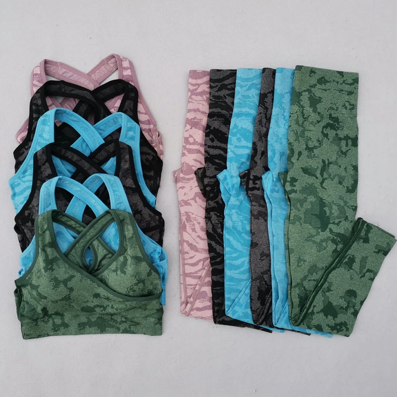 New Camo Seamless Yoga Set Women Fitness Gym Clothing High Waist Leggings Sport Bra Camouflage Sports Suit Femme Sportswear