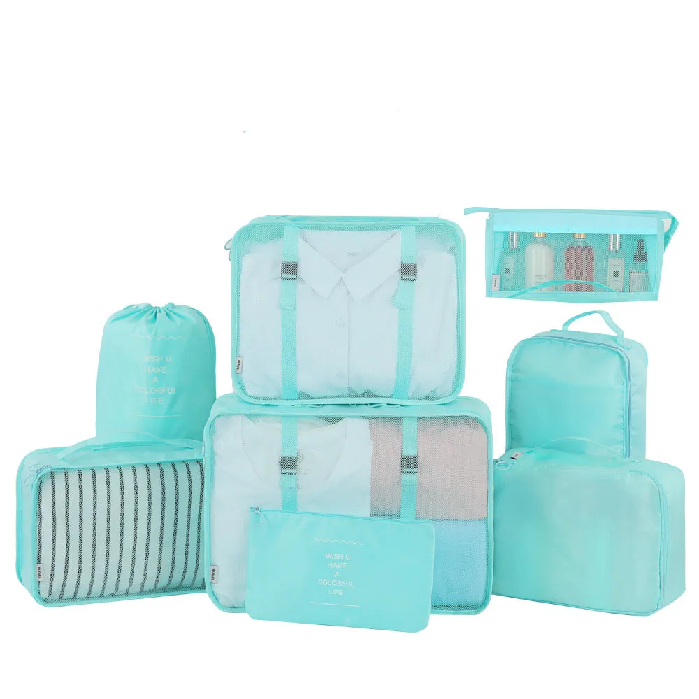 8 Pcs Factory Wholesale Travel Luggage Organizer Bags Packing Cubes Travel Bag Set With Laundry Shoe Bag