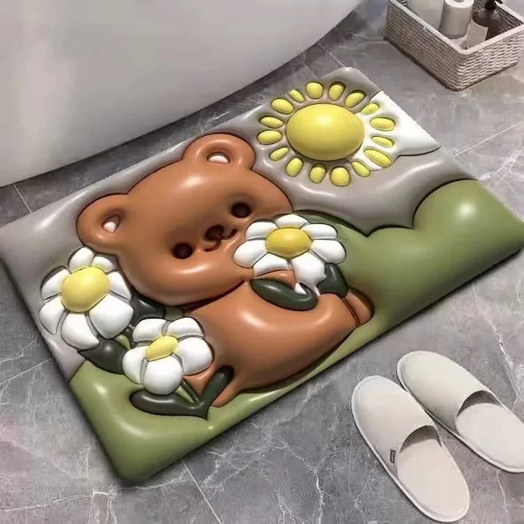 Water Resistant  Cartoon Custom Soft Diatomite Bath Rug Diatomaceous Earth Diatom Mud Absorbent Bathroom Mat Floor Carpet