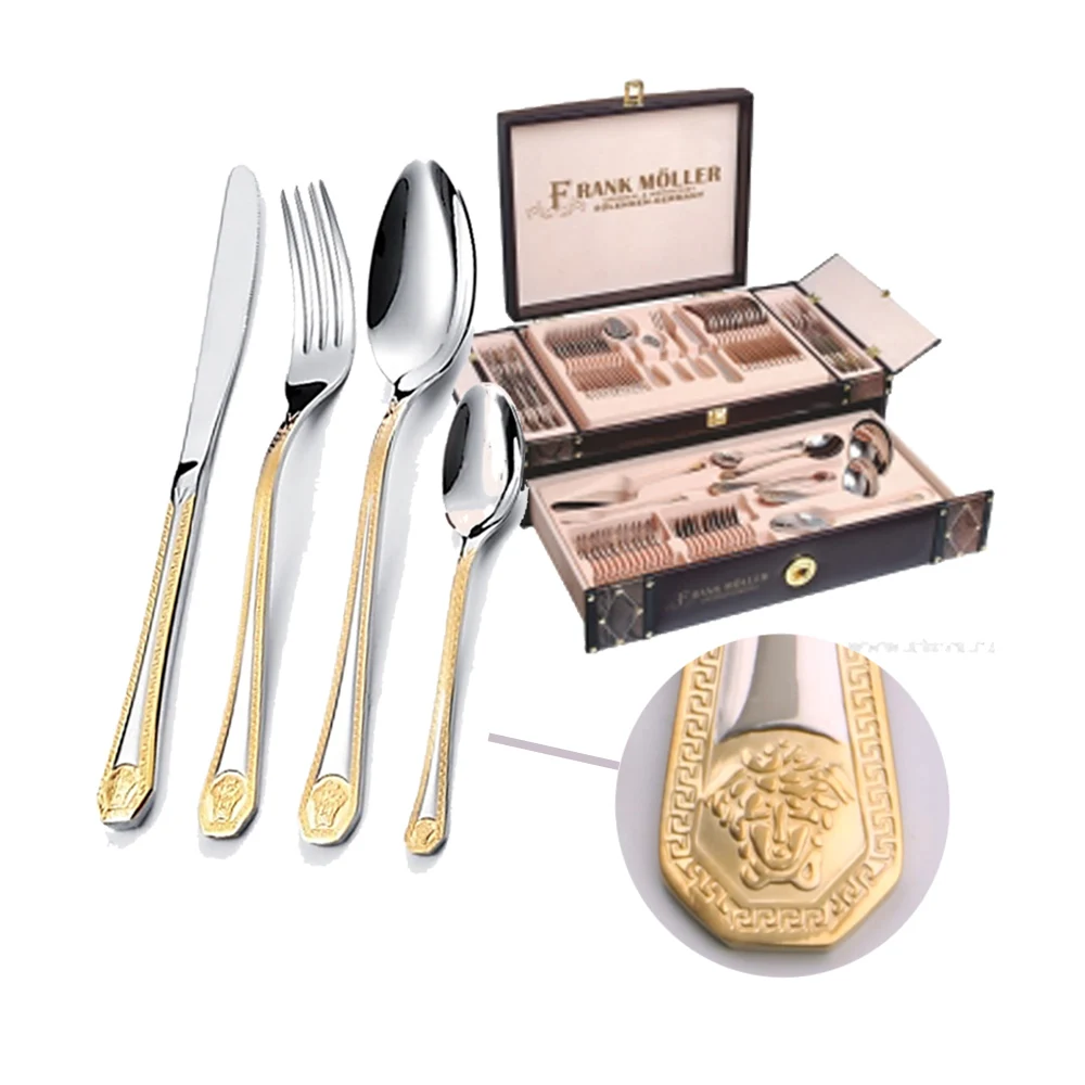 72 pcs gottinghen cutlery set gold plated flatware in wooden case 2 layers