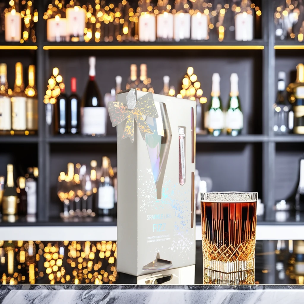 Harper Prosecco Novelty Cocktail Gift Set Glowing Stainless Steel Straw sugar Tube Silver Gift Box Business Club Party
