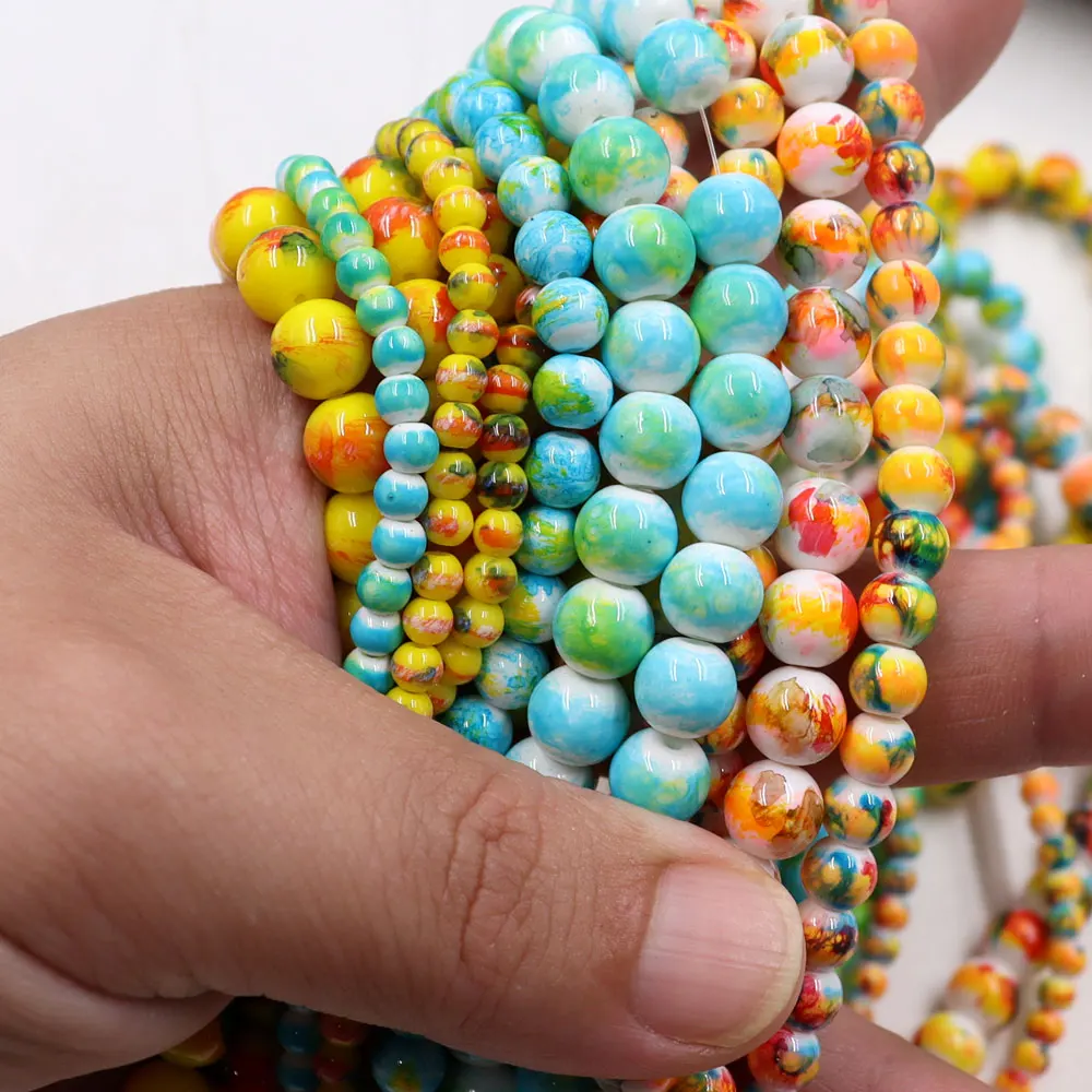 Stock for sale 4mm6mm8mm 7 inch blue color glass beads  round colorful  bead loose beads for bracelet making