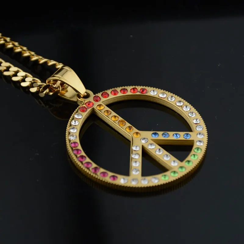 Stainless Steel Necklace Hip Hop Rock Personality Trend Net Red Peace Sign Pendant Couple Titanium Steel Necklace Pendant