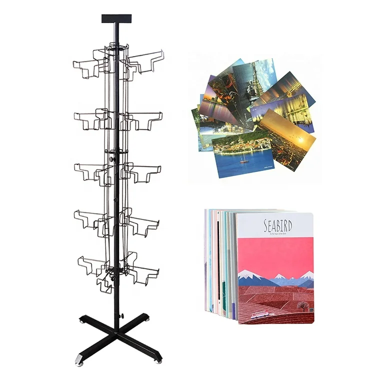 Custom Store Retail Postcard Gift Greeting Card Note Sticker Book Magazine Poster Flyer Metal Wire Rotating Display Rack Stand