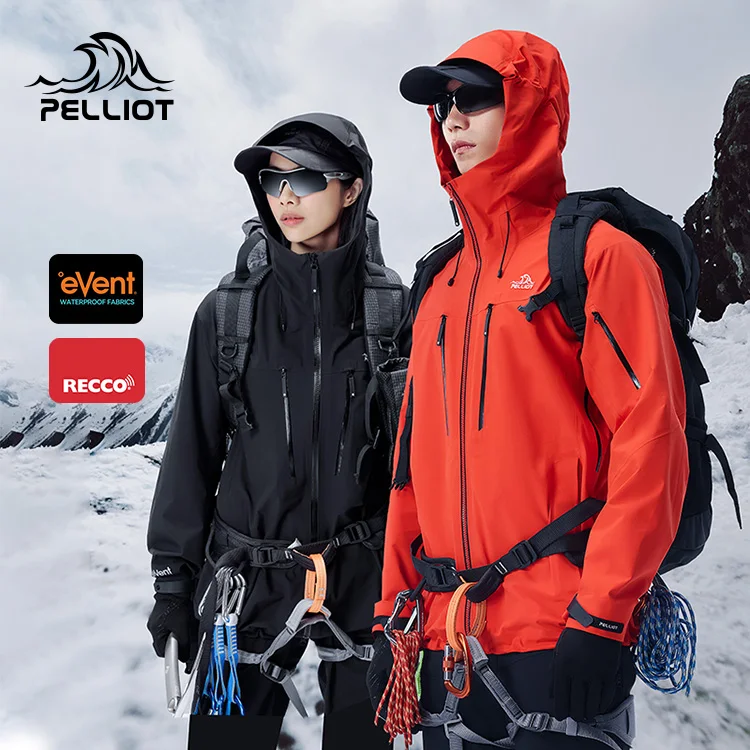 PELLIOT 20000mm Waterproof RECCO Hard Shell Jacket Hooded Windproof Event Fabric Winter Silk Screen Printing Unisex Adults