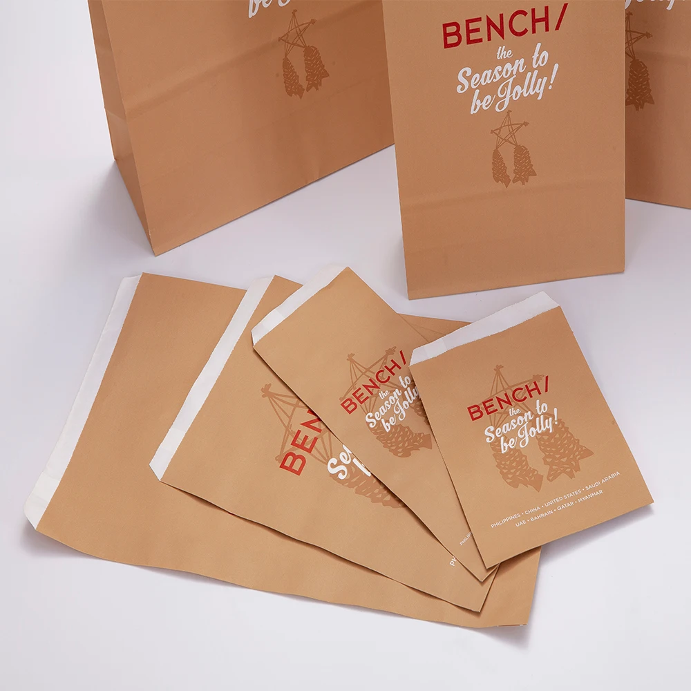 Custom restaurant food delivery take out packaging bag design your own logo flat handle takeaway carry brown kraft paper bag