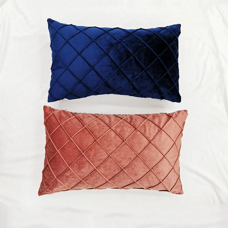 Custom Velvet 30*50cm Small Lattice Sofa Throw Pillow Cushion Cover Holiday Car Soft Short Plush Cushion Cover