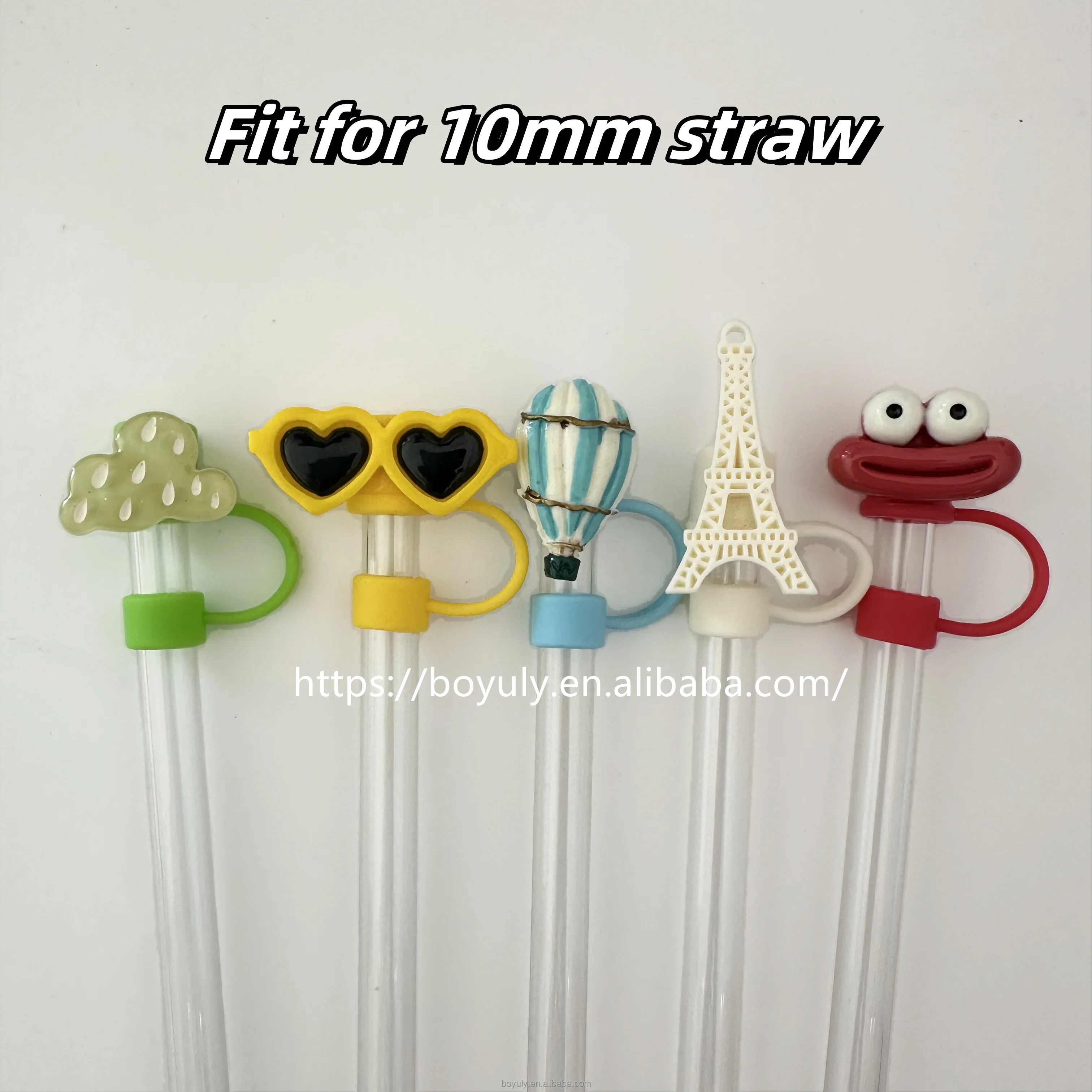 Wholesale cute 10mm dust-proof silicone tumbler hat shape drinking straw topper cover charms