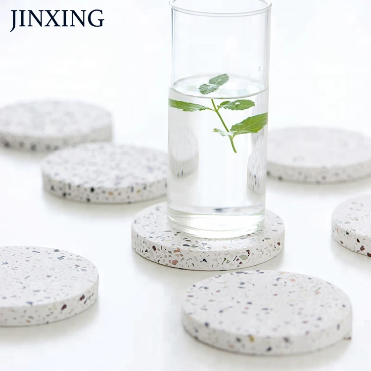 Wholesale Custom Set Of 4 Stone Drink Coaster Cup Mat Half Ancient Wood Grain Splicing Marble Coasters