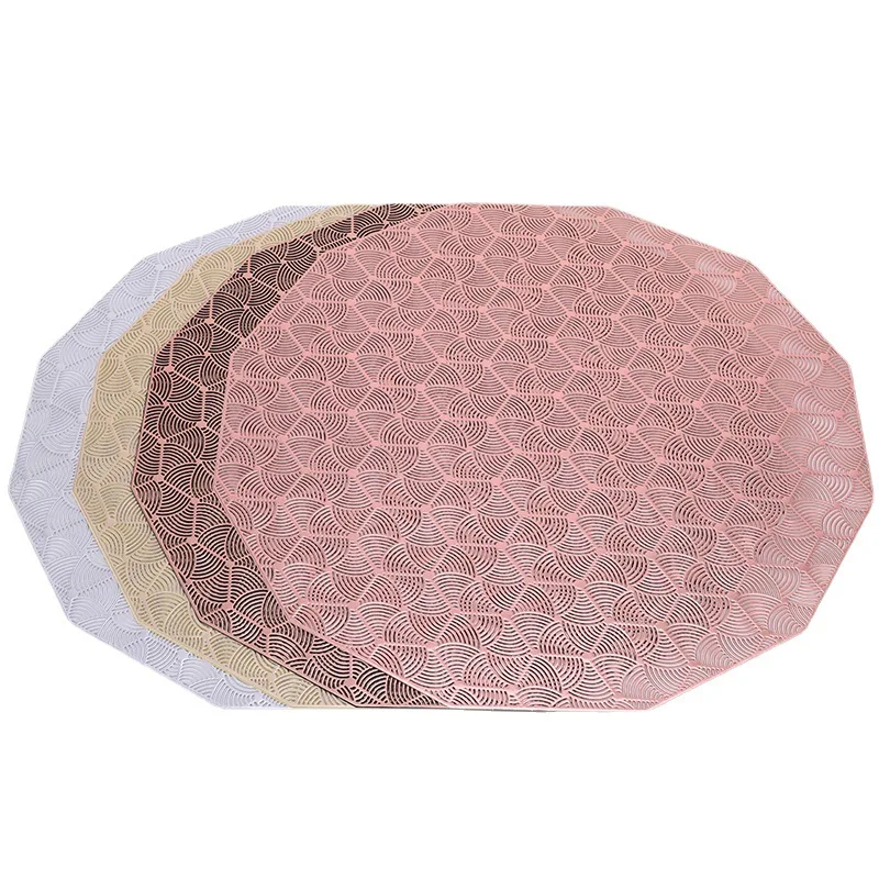 Wholesale new products hexagon shape round gold and silver green pvc round placemat