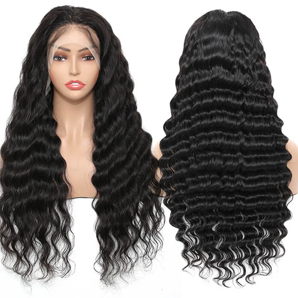 black Deep Wave 13x4 HD Swiss Lace Frontal Wigs  Brazilian 13x6 HD Lace Wig Human Hair Transparent Lace Front Wig