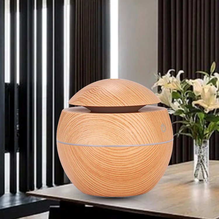 
Factory price Mini 130ml Wooden Grain LED light USB Ultrasonic Mute Cool Mist Humidifier Aroma diffuser 