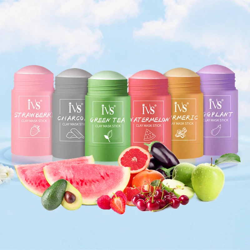 IVS 6 flavors Oem/odm Oil Control vitamin c Moisturizing Cleansing Face Mud Mask Cosmetics Clay Mask Stick Set