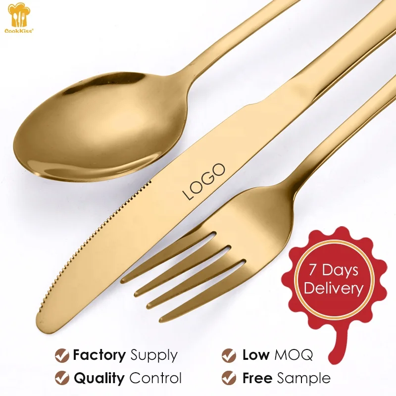 Bulk 4pcs Knife Spoon Fork Luxury Metal Tableware Spoons Travel Vintage Gold Cutlery Stainless Steel Flatware Sets