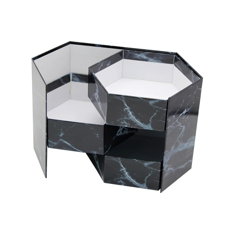 RTS wholesale custom logo marble Cosmetics packaging boxes jewelry gift box Single hexagonal paper box
