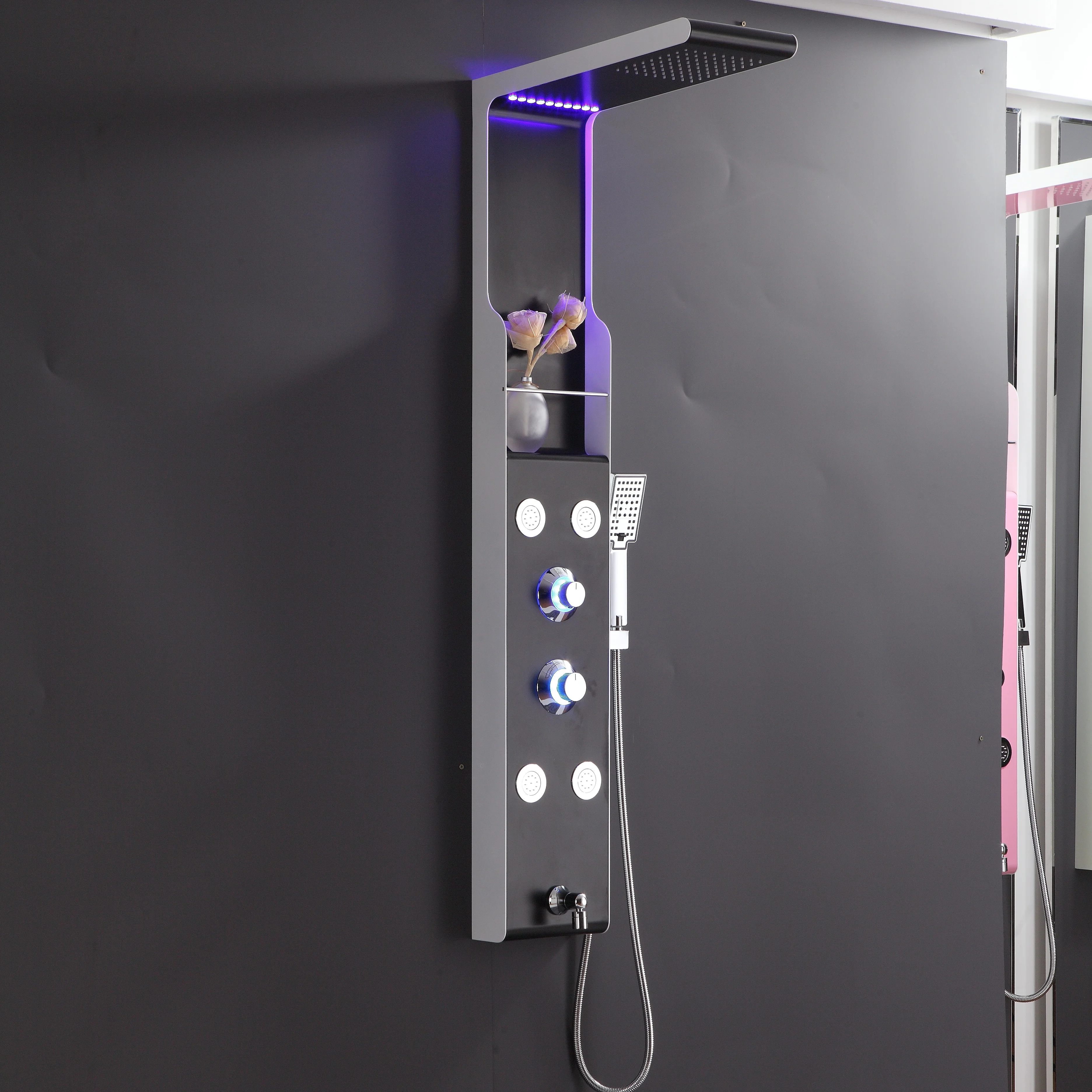Mesa 304 stainless steel wall mounted black bath shower panel with led light